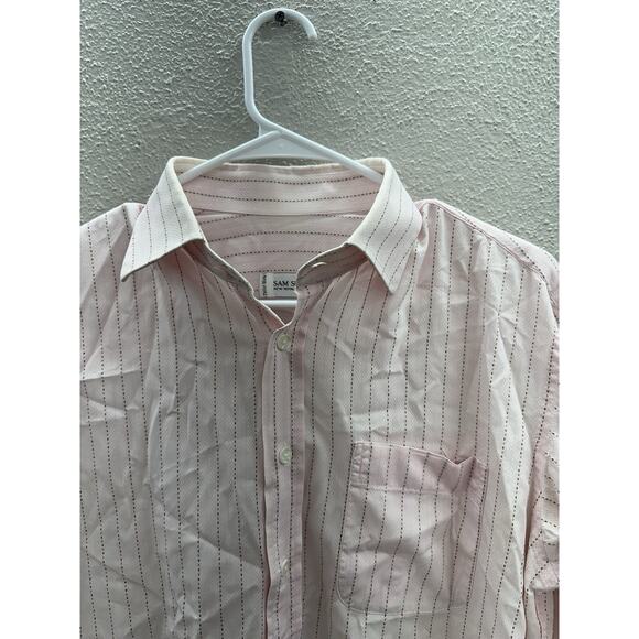 Sam Surin Mens New Royal Fashions Button-Down Shirt Pink Striped Long Sleeve - Picture 3 of 11